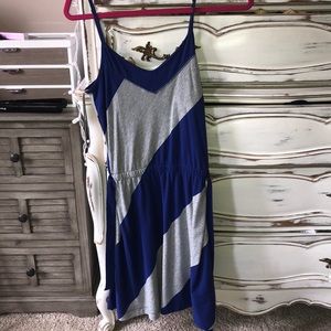 blue and white striped dress